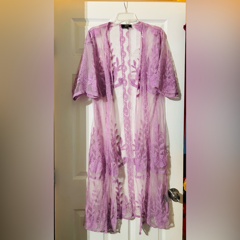 Lucky & Blessed Sheer Purple Lavender Kimono Duster Small